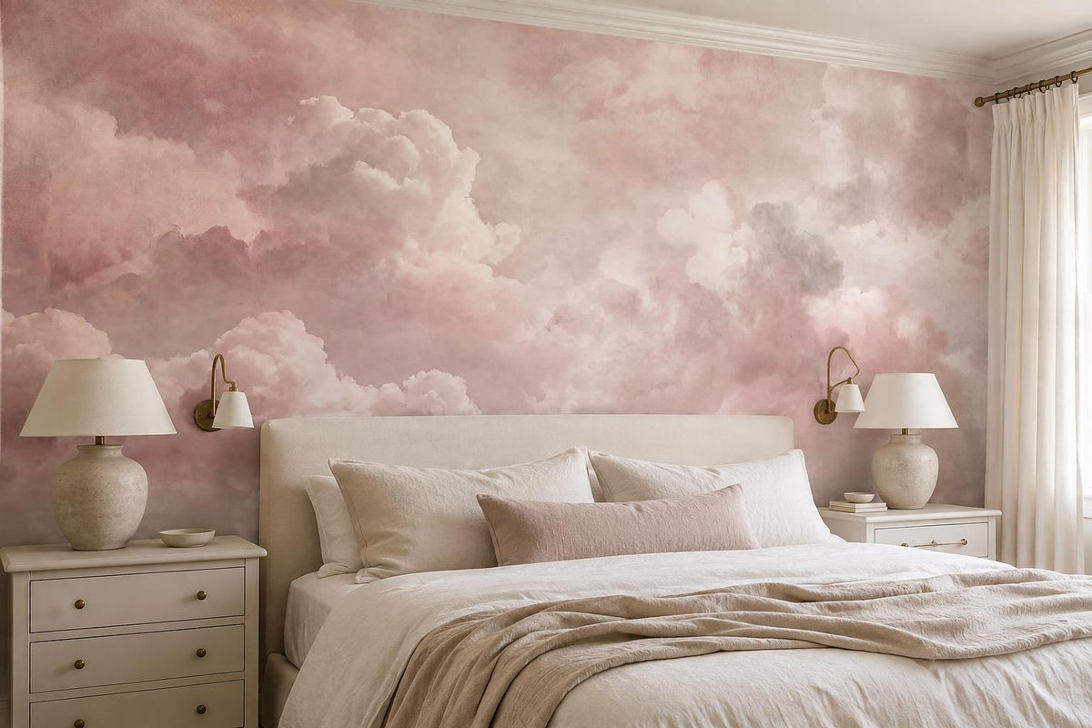 Blush Pink Storm Clouds Wallpaper Mural - room scene