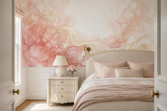 Romantic Blush Floral Ink Wash Wallpaper Mural - image 1