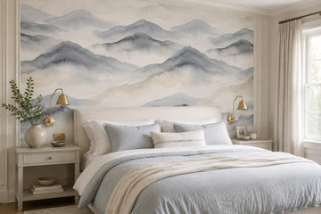 Blue Repeating Misty Mountains Wallpaper Mural