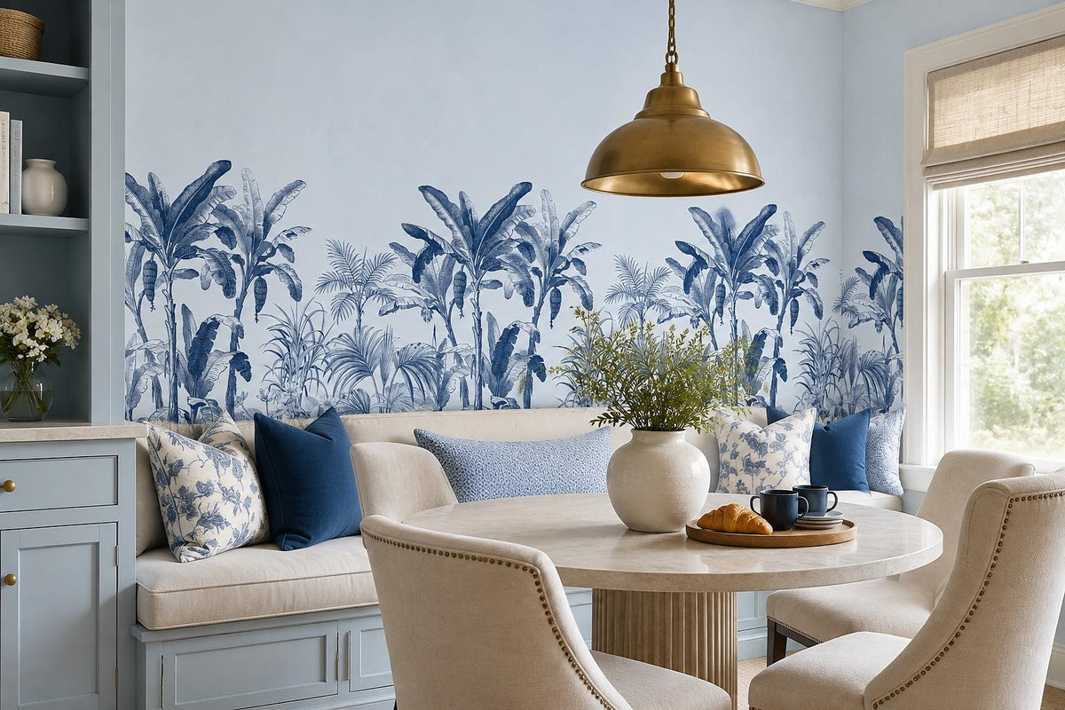Blue Tropical Plants Wallpaper Mural - room view 2