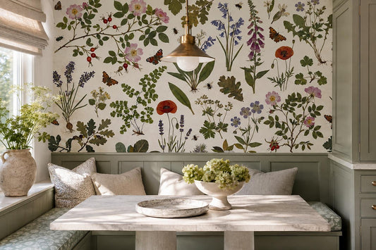 Natural Pressed Wildflowers and Butterflies Wallpaper Mural - image 1