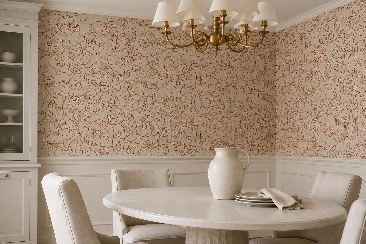 Warm Terracotta Line Art Faces Wallpaper Mural - image 1