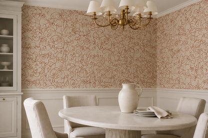 Warm Terracotta Line Art Faces Wallpaper Mural - image 1