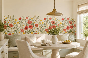 White Poppies Daisies Wallpaper Mural