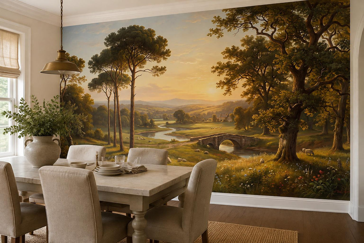 Gold Sunset River Pines Oak Wallpaper Mural - room view 2