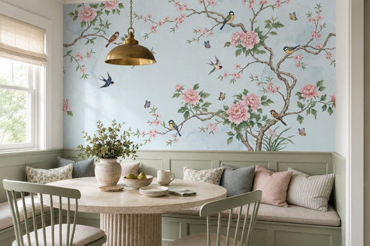 Airy Blossom Branches Birds and Butterflies Wallpaper Mural - image 1