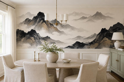 Ink Cream Black Mountains Wallpaper Mural - room view 2