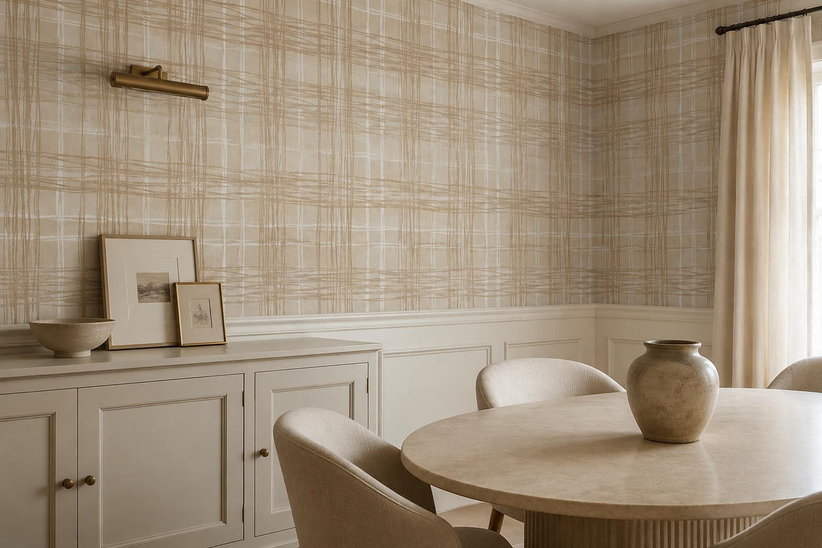 Soft Beige Plaid Weave Wallpaper Mural - image 3