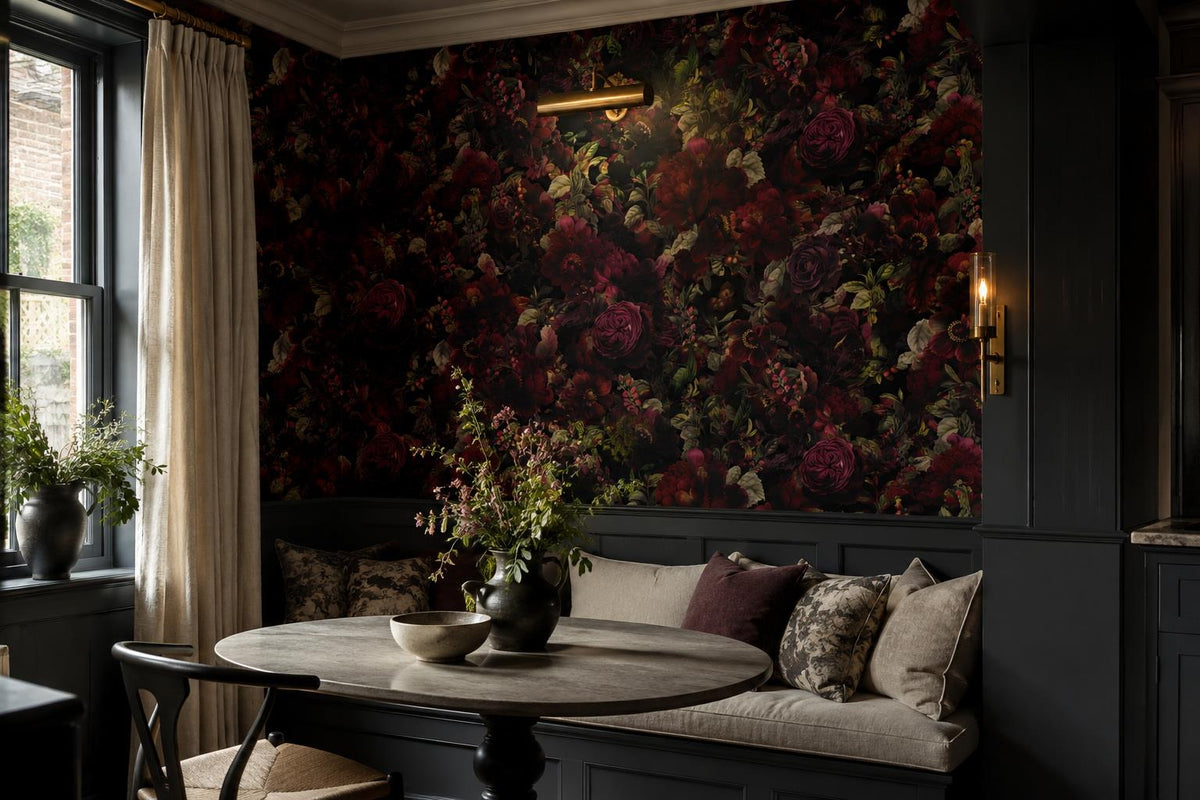 Dramatic Dark Roses and Foliage Wallpaper Mural - image 3