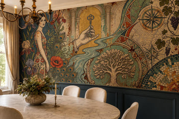 Teal Art Nouveau Woman Compass Wallpaper Mural