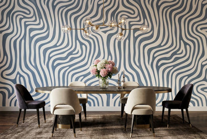 Cool Blue Wavy Stripes Wallpaper Mural - image 3