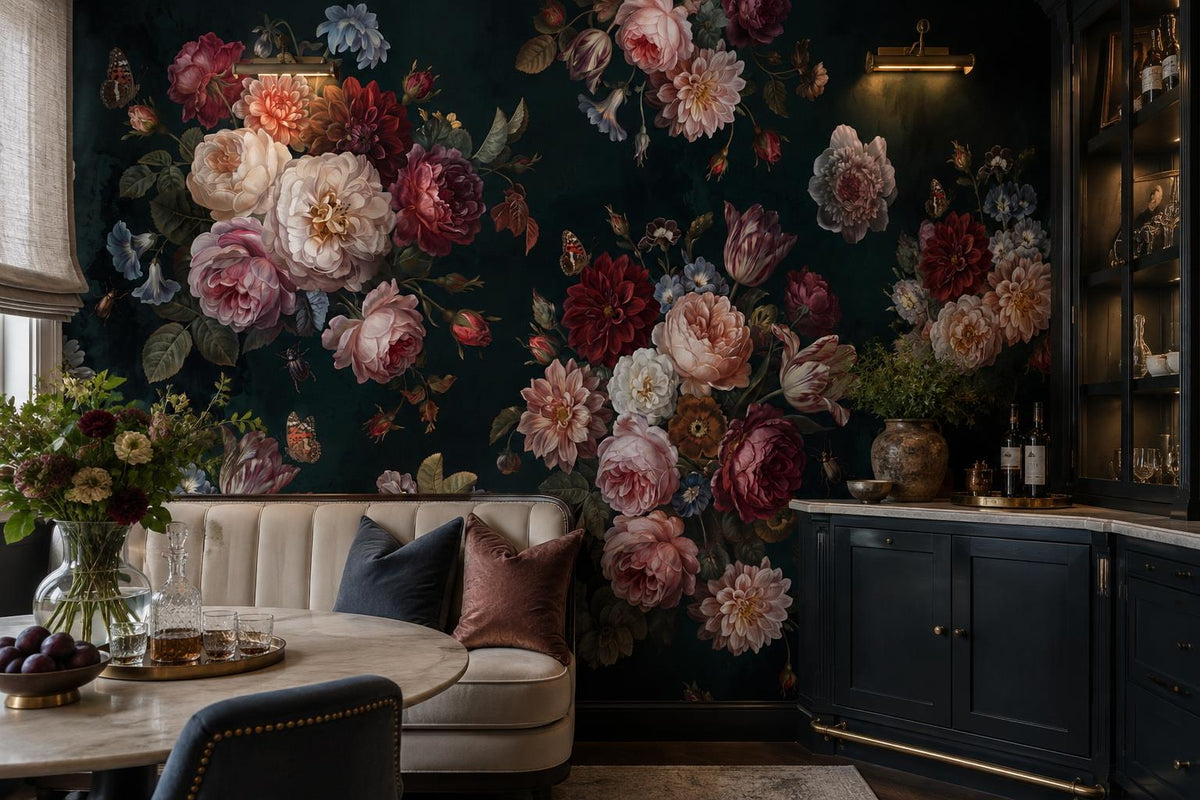 Moody Dark Vintage Roses Wallpaper Mural - image 3