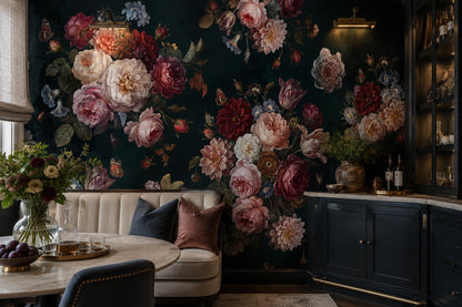 Moody Dark Vintage Roses Wallpaper Mural - image 3
