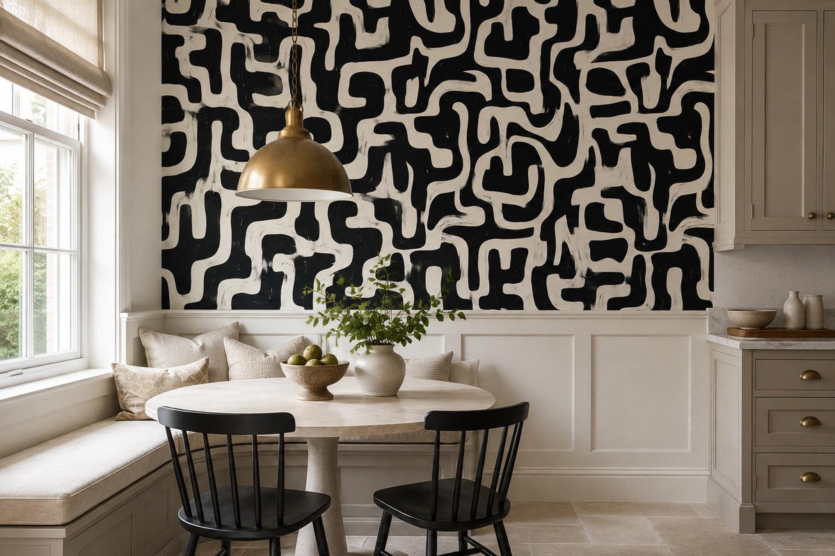 Bold Black Maze Pattern Wallpaper Mural - image 3