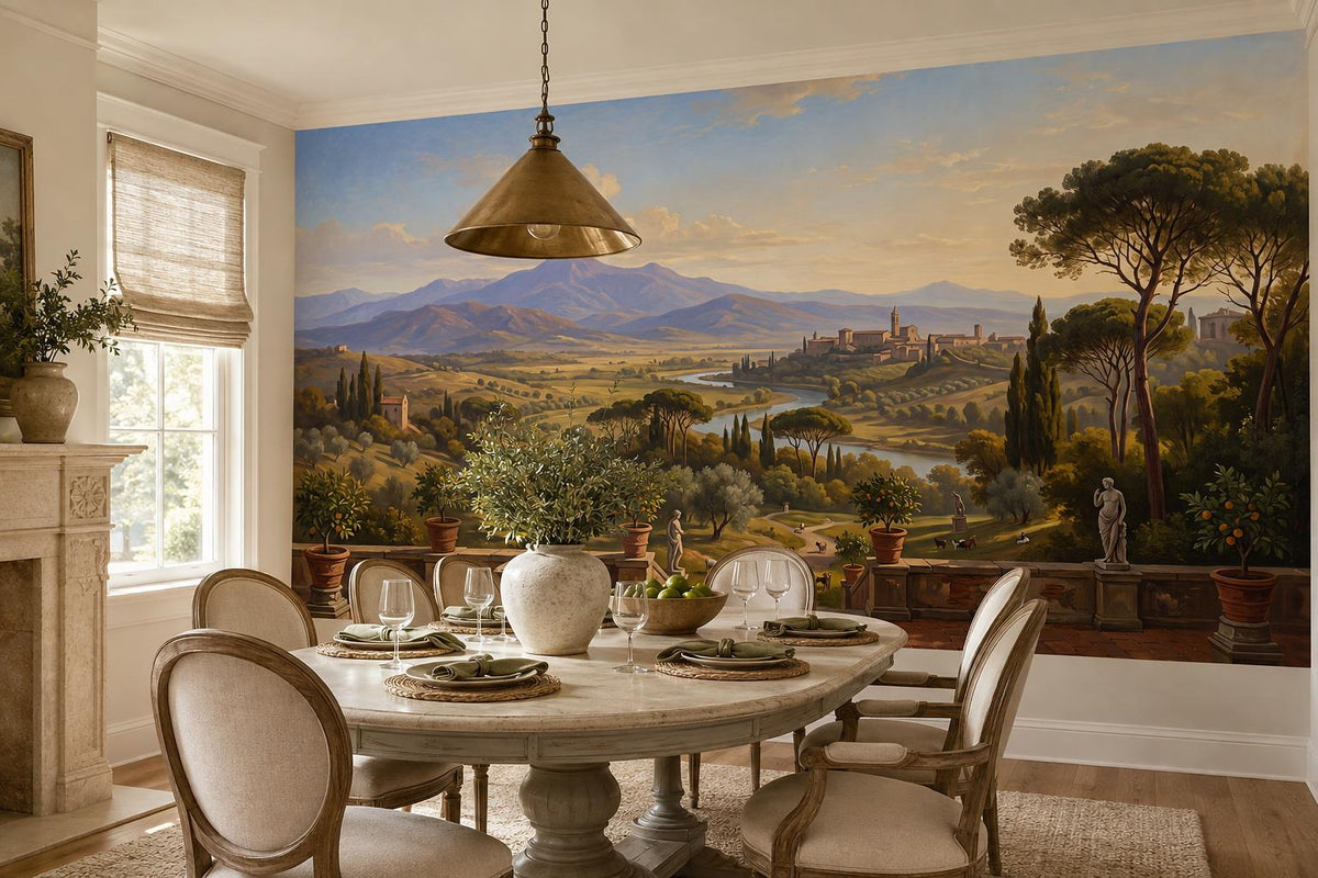 Gold Sunset Tuscan Valley Wallpaper Mural - room view 2