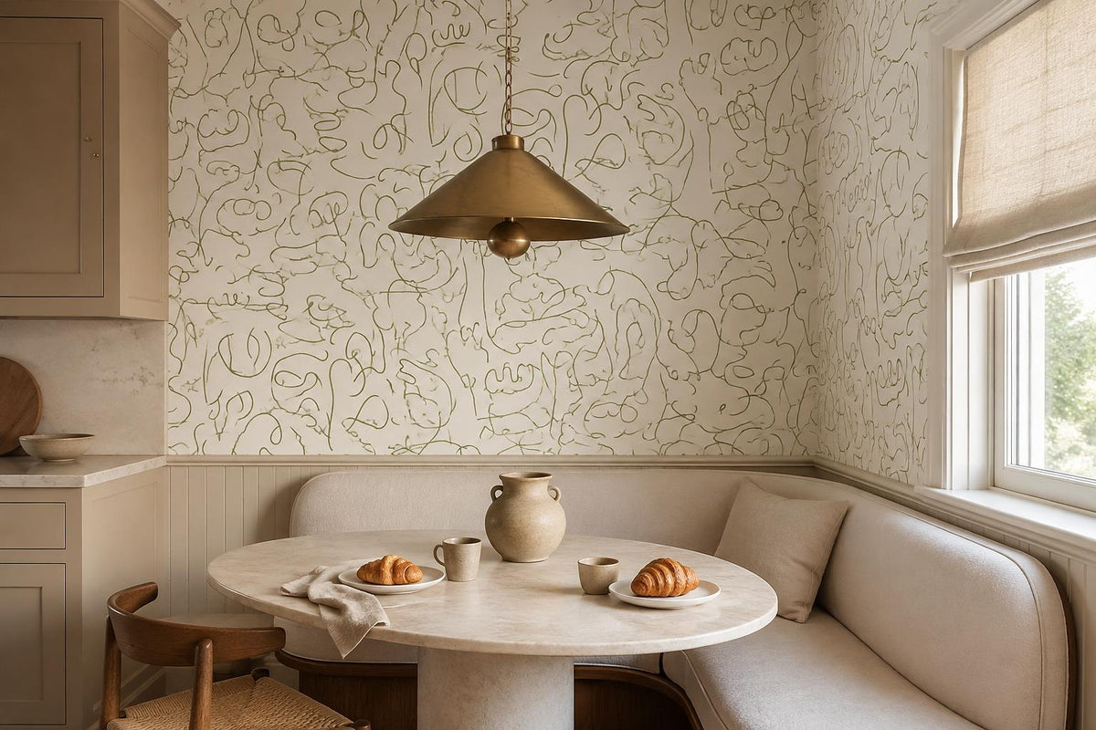 Modern Olive Line Art Faces Wallpaper Mural - image 3