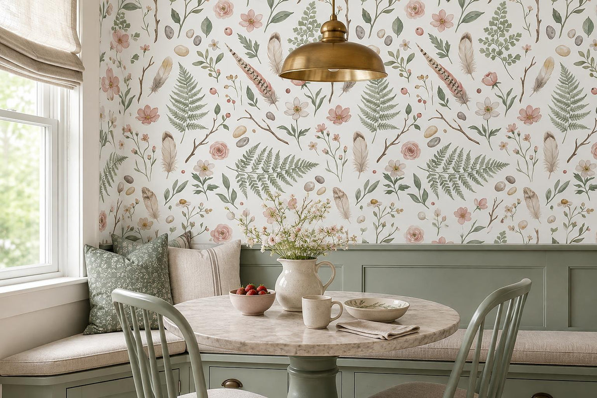 Soft Botanical Stems Feathers and Shells Wallpaper Mural - image 1