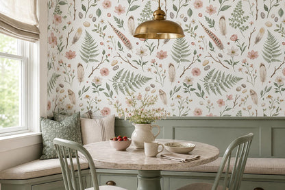 Soft Botanical Stems Feathers and Shells Wallpaper Mural - image 1