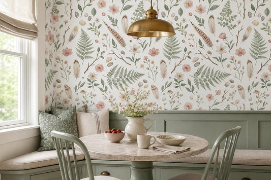 Soft Botanical Stems Feathers and Shells Wallpaper Mural - image 1