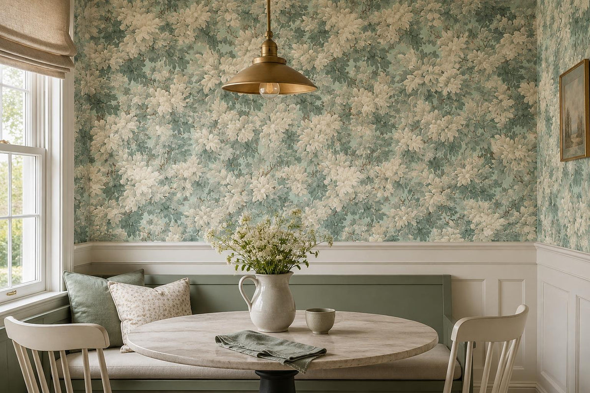 Soft Pale Green Floral Foliage Wallpaper Mural - image 3