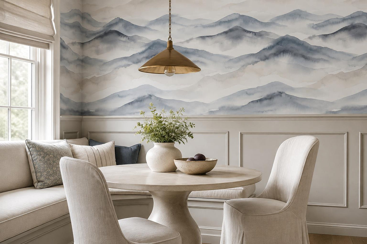 Blue Repeating Misty Mountains Wallpaper Mural - room view 2
