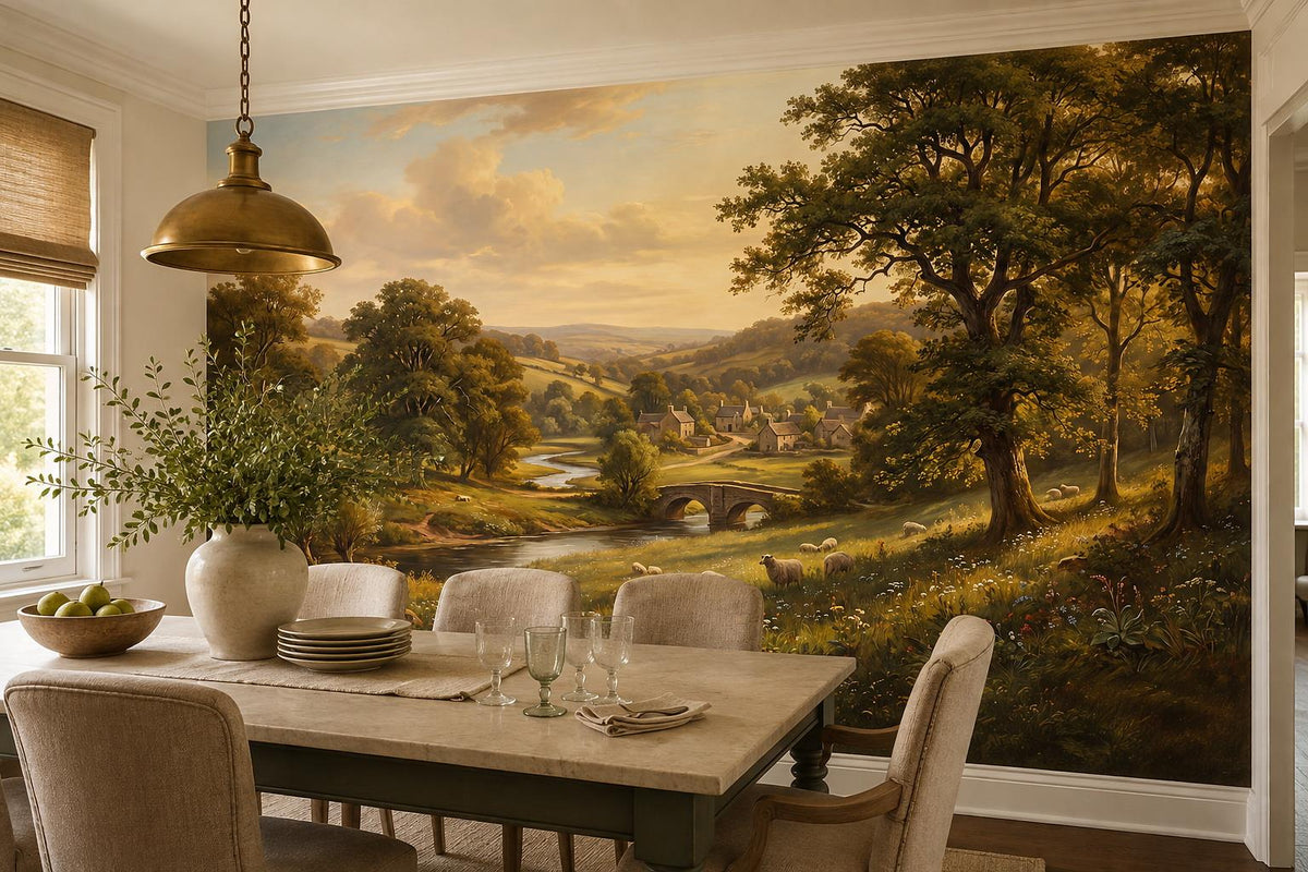 Gold Sunset River Oak Trees Wallpaper Mural - room view 2