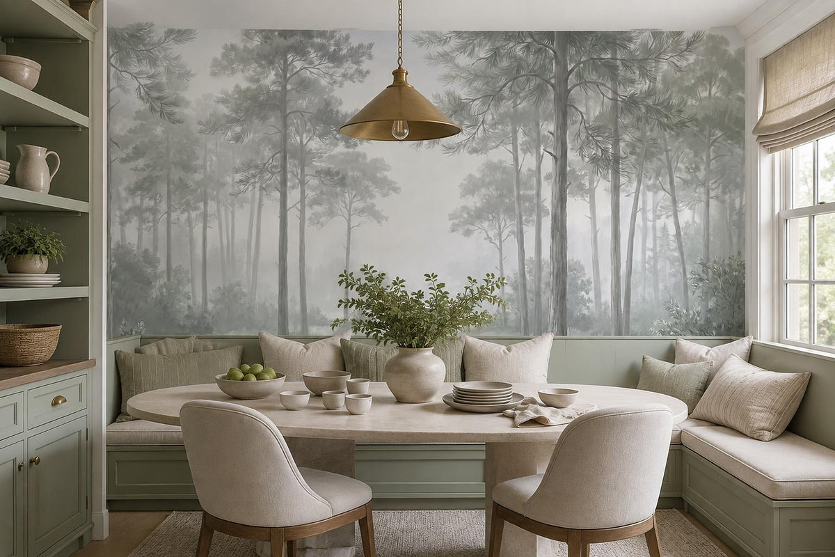 Serene Misty Pine Forest Wallpaper Mural - image 3