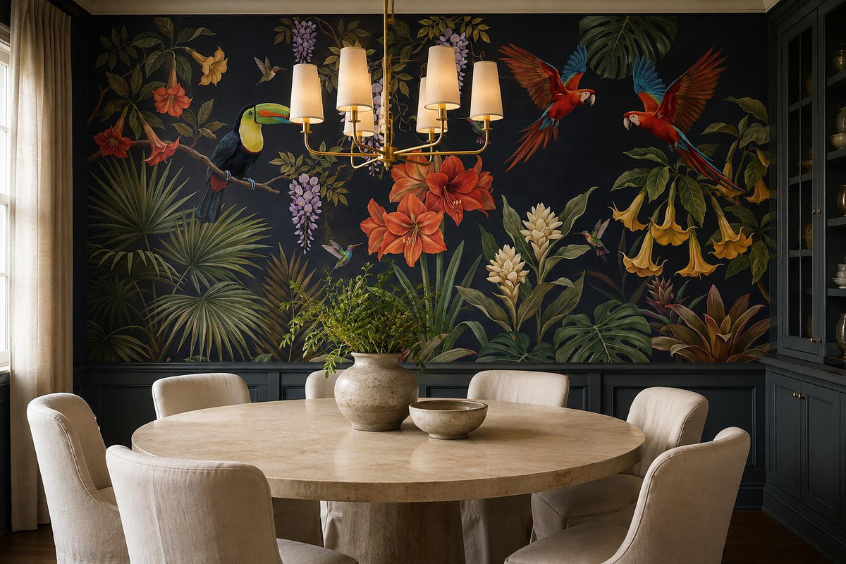 Vivid Toucans Parrots and Tropical Flowers Wallpaper Mural - image 3