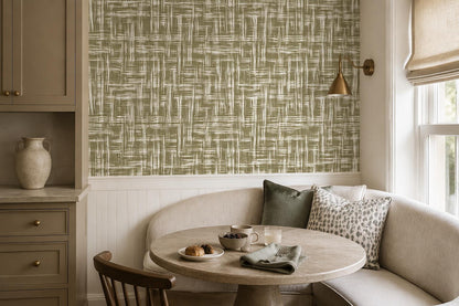 Earthy Olive Crosshatch Weave Wallpaper Mural - image 3