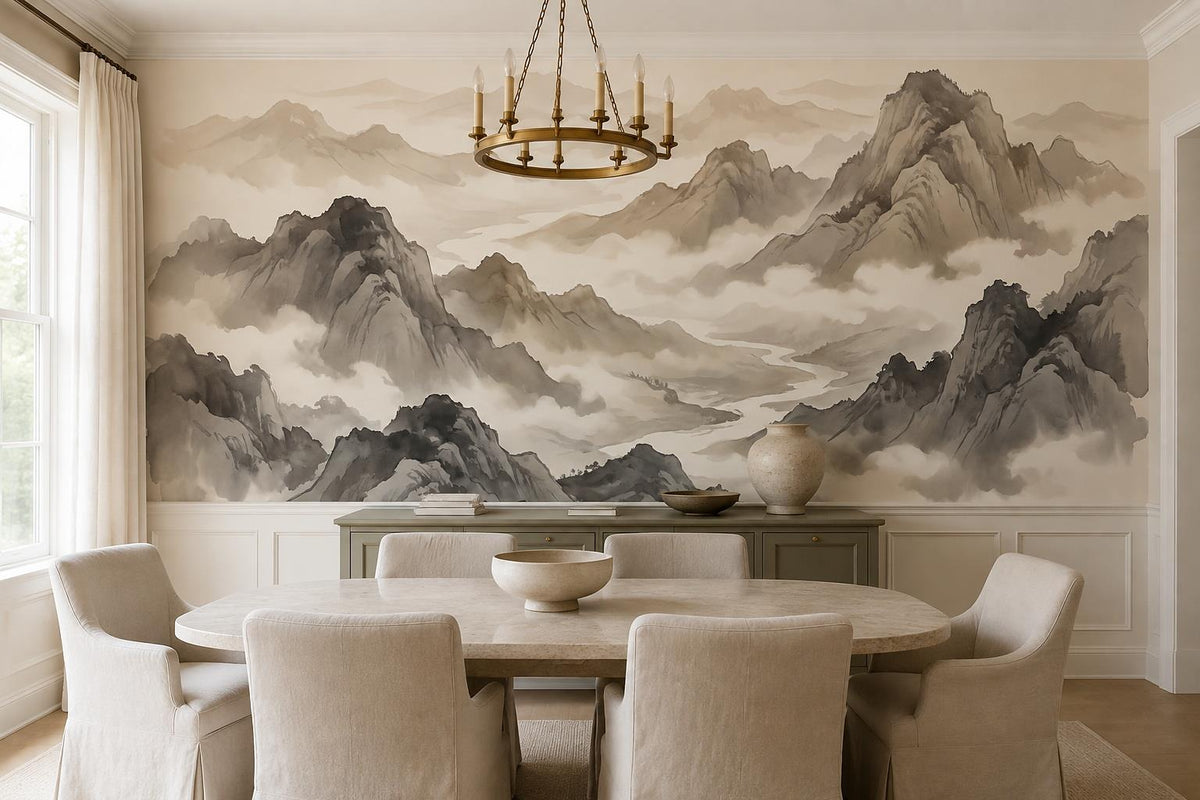 Misty Ink Mountains Wallpaper Mural - room view 2