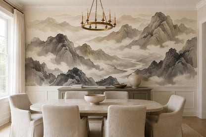 Misty Ink Mountains Wallpaper Mural - room view 2