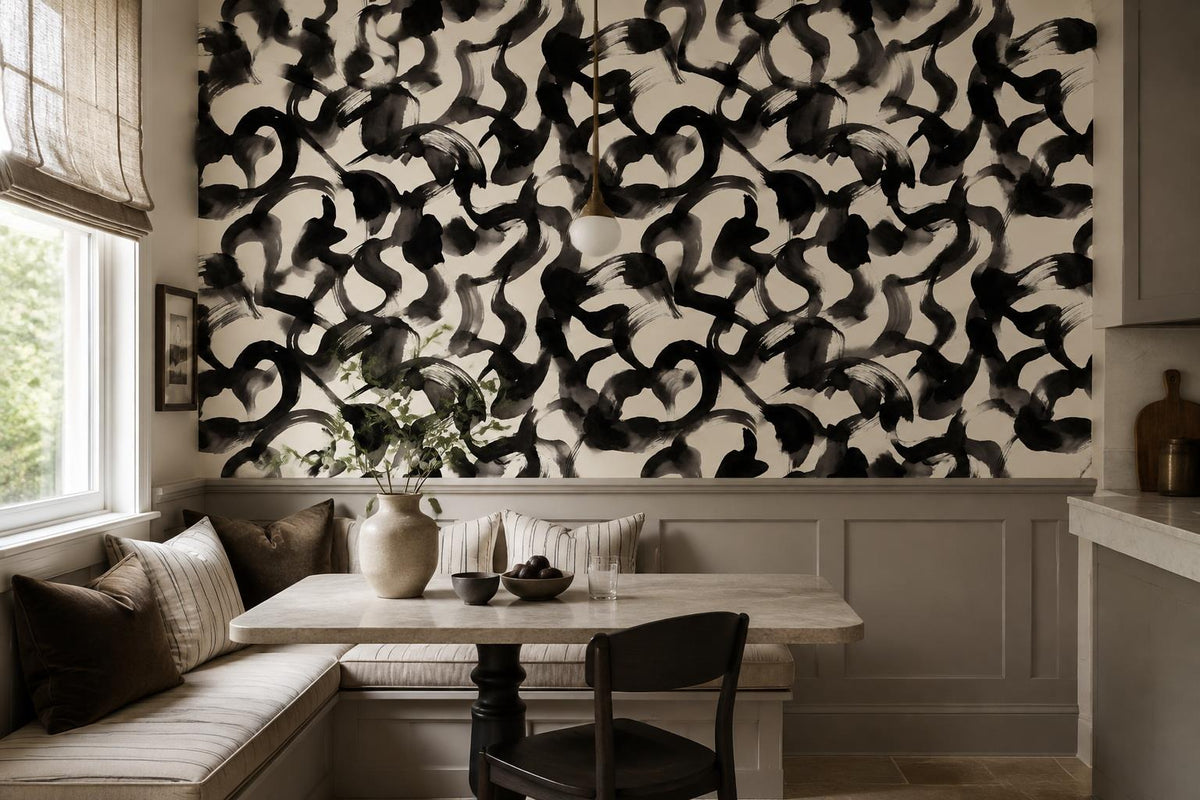 Bold Black Gestural Loops Wallpaper Mural - image 3