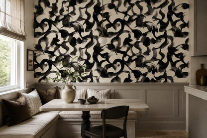 Bold Black Gestural Loops Wallpaper Mural - image 3