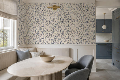 Graphic Blue Line Art Faces Wallpaper Mural - image 3