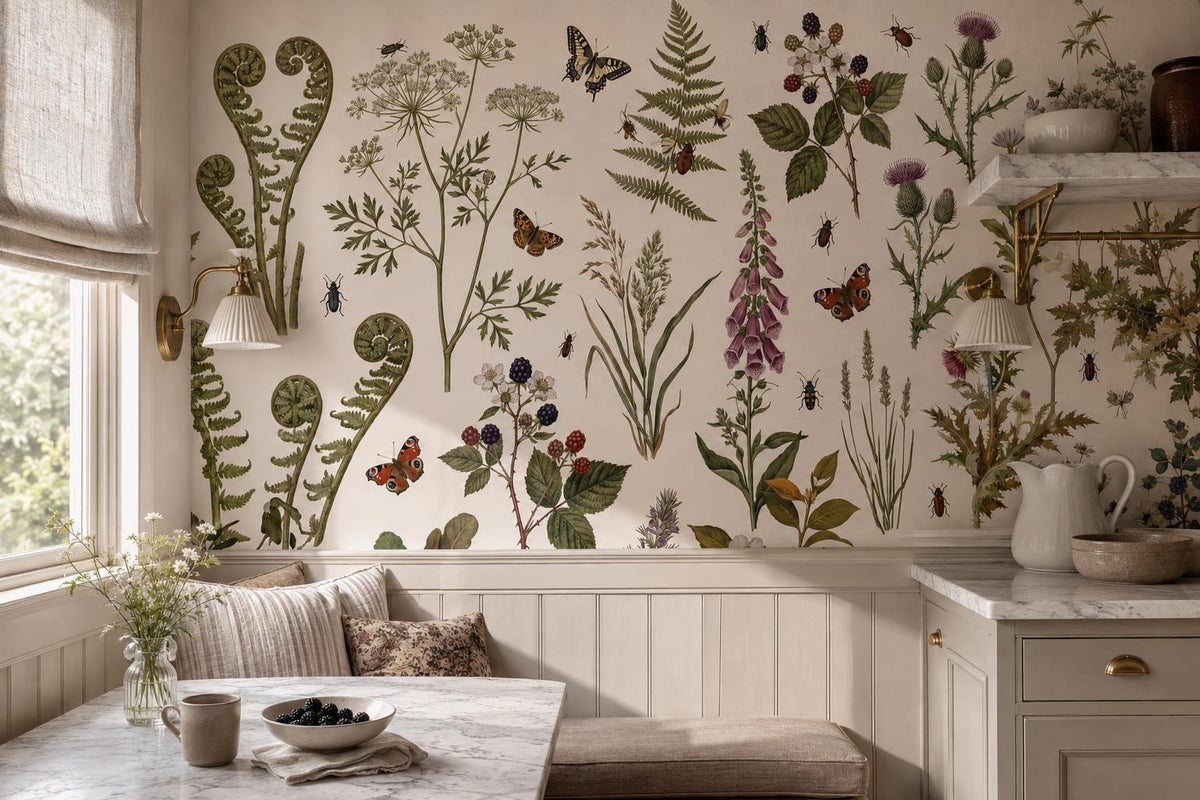 Woodland Pressed Ferns Flowers and Butterflies Wallpaper Mural - image 3