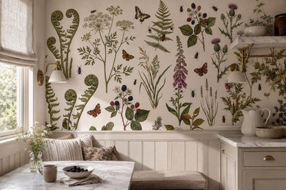 Woodland Pressed Ferns Flowers and Butterflies Wallpaper Mural - image 3