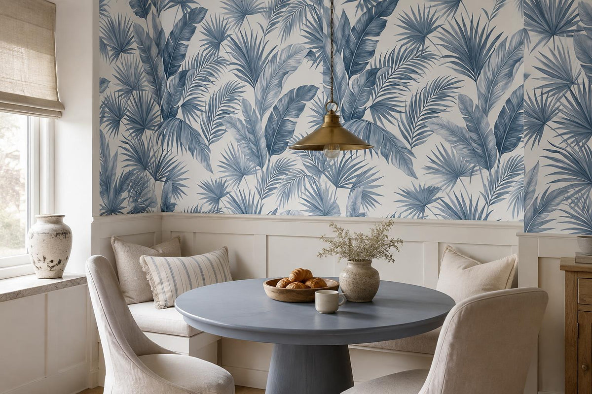 Cool Blue Tropical Leaves Wallpaper Mural - image 3