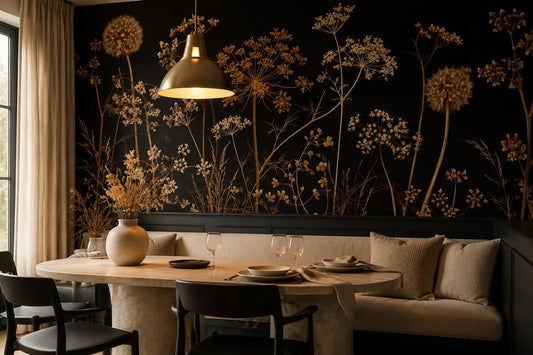 Dramatic Gold Dried Wildflowers Wallpaper Mural - image 1
