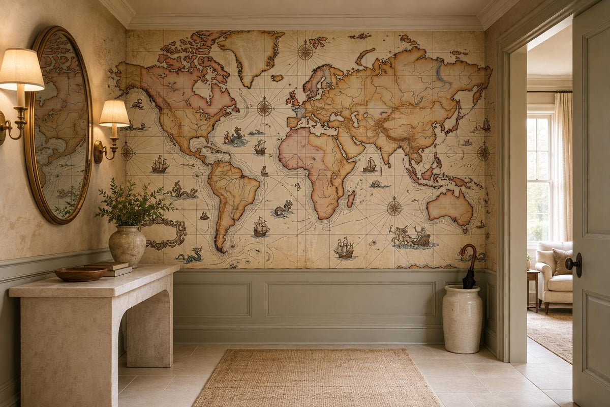 Scholarly Antique World Map Wallpaper Mural - image 1