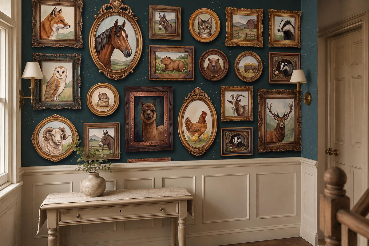 Quirky Framed Woodland Animal Portraits Wallpaper Mural - image 1