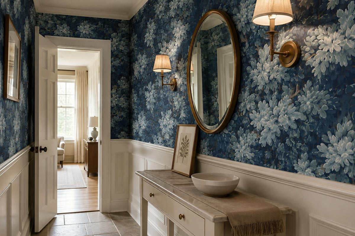 Moody Layered Blue Foliage Wallpaper Mural - image 3
