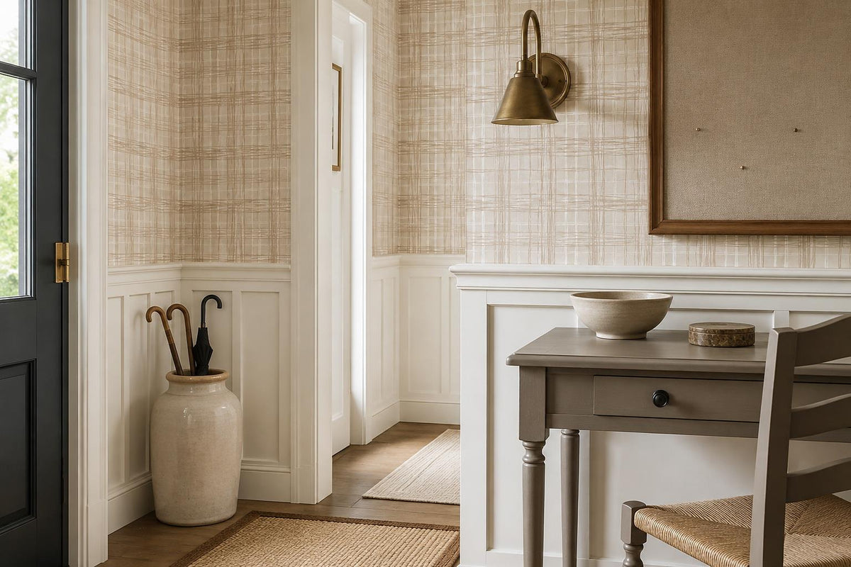 Soft Beige Plaid Weave Wallpaper Mural - image 4