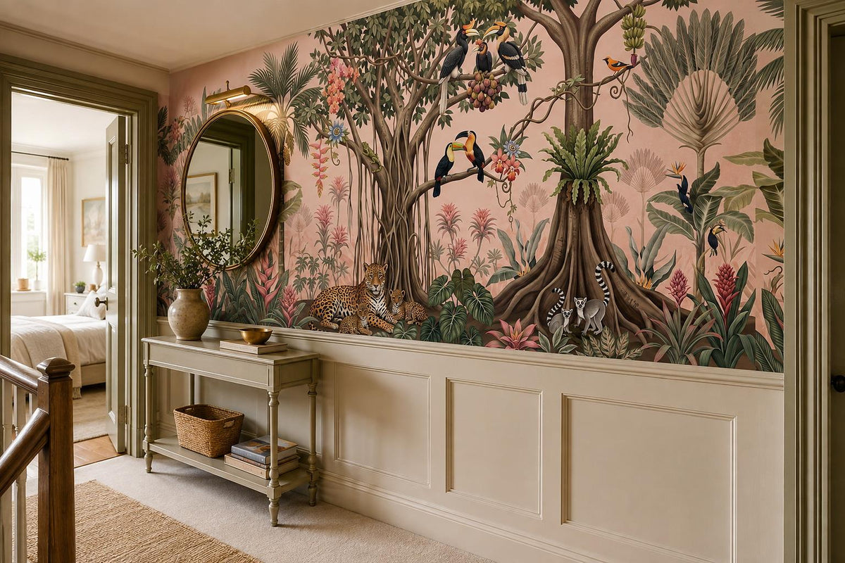 Playful Jungle Tree Leopard and Toucans Wallpaper Mural - image 1
