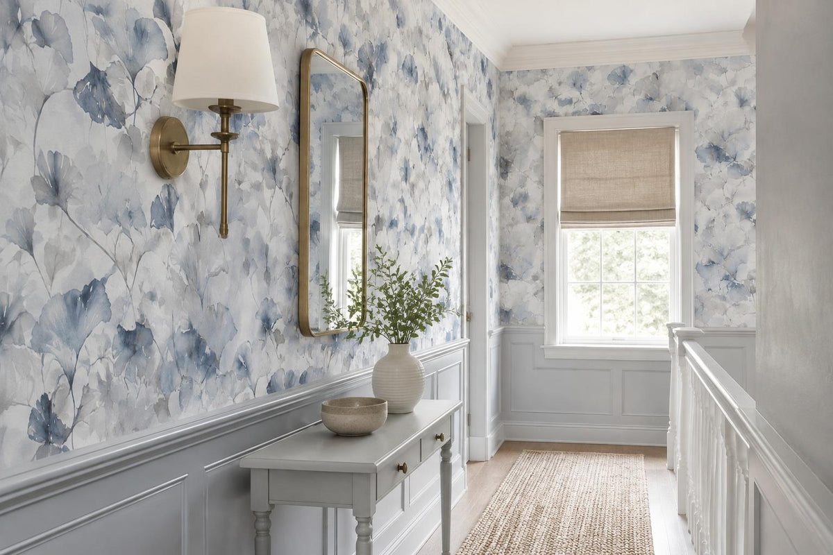 Airy Blue Abstract Petal Shapes Wallpaper Mural - image 3