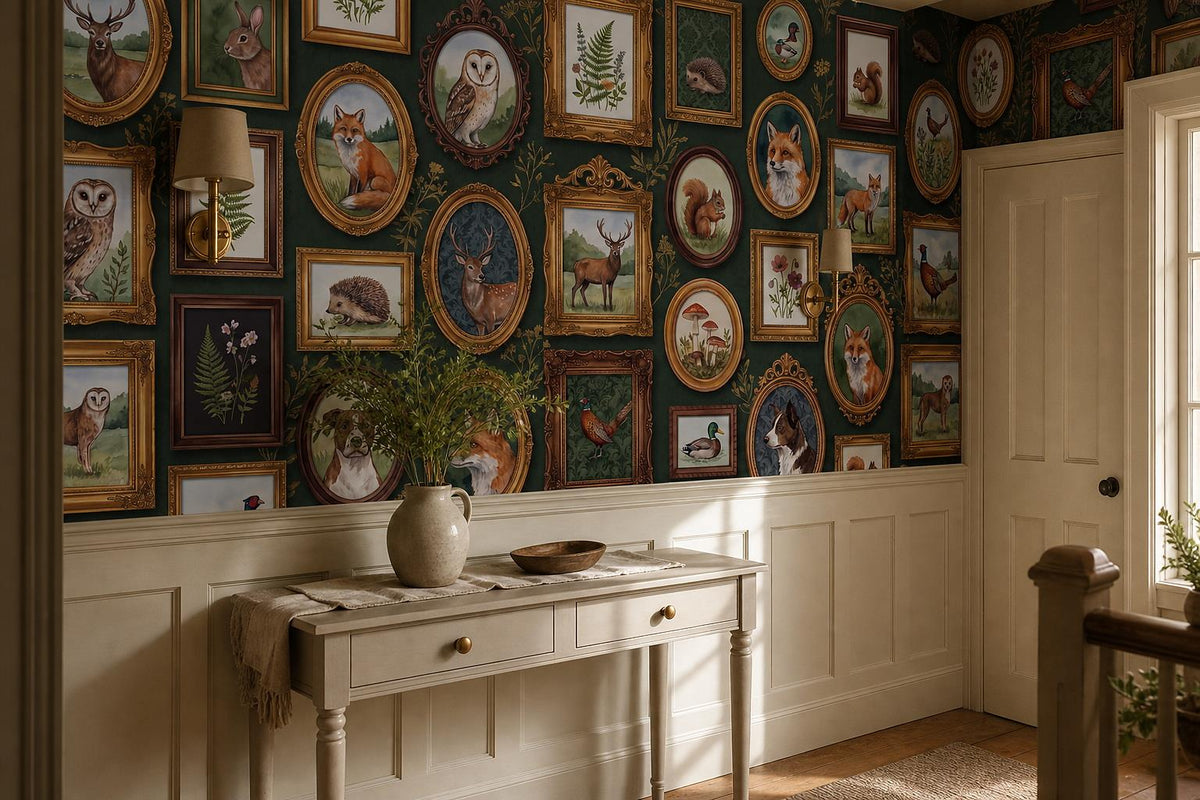 Eclectic Framed Animal and Botanical Portraits Wallpaper Mural - image 1