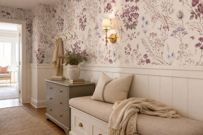 Delicate Mauve Wildflower Line Art Wallpaper Mural - image 3