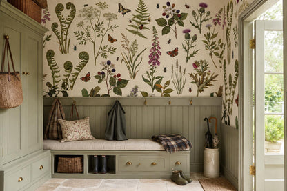 Woodland Pressed Ferns Flowers and Butterflies Wallpaper Mural - image 4