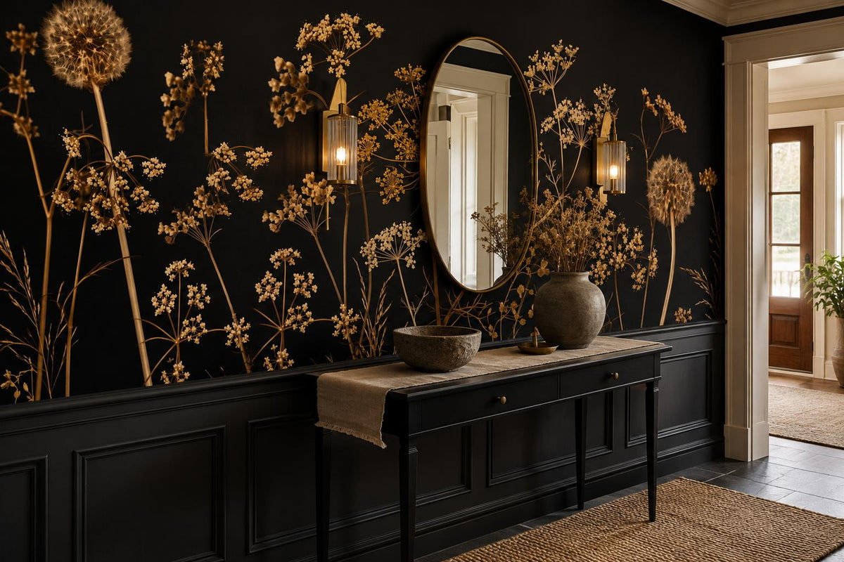 Dramatic Gold Dried Wildflowers Wallpaper Mural - image 3