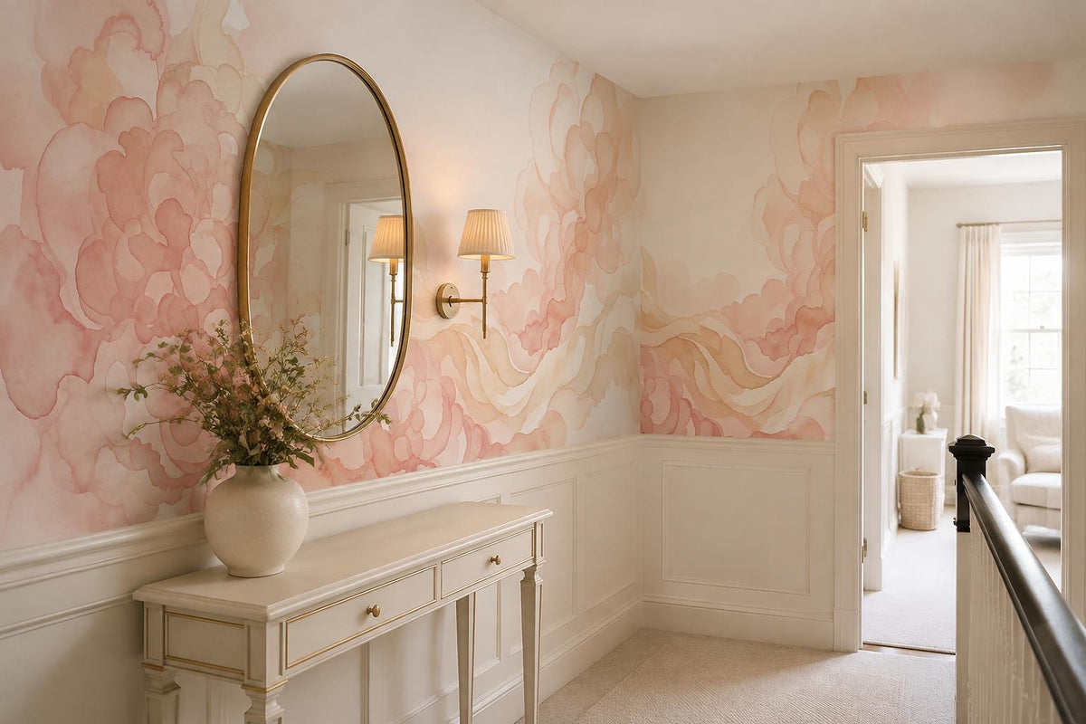 Romantic Blush Floral Ink Wash Wallpaper Mural - image 3