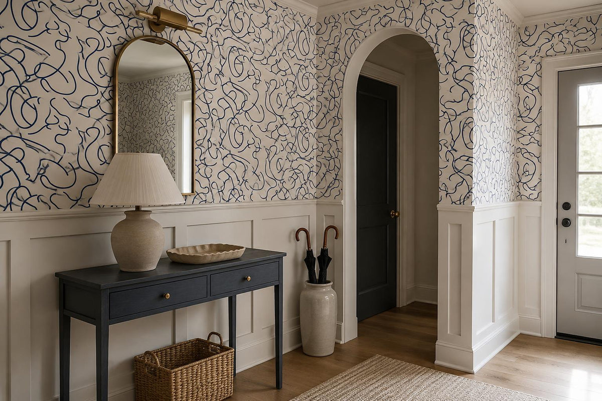 Graphic Blue Line Art Faces Wallpaper Mural - image 4